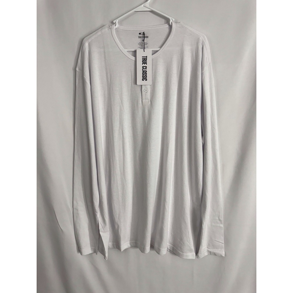 True Classic White Long Sleeve Henley Shirt 2XL NWT Men's Casual Basic Tee